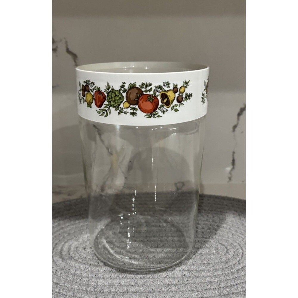 Vintage Pyrex Glass Canister 7.5" x 4.75" Spice of Life USA #8184